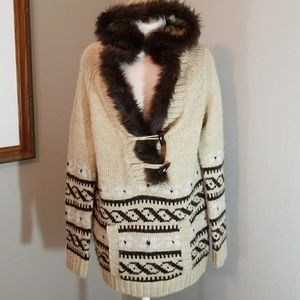 Wool blend hooded sweater large